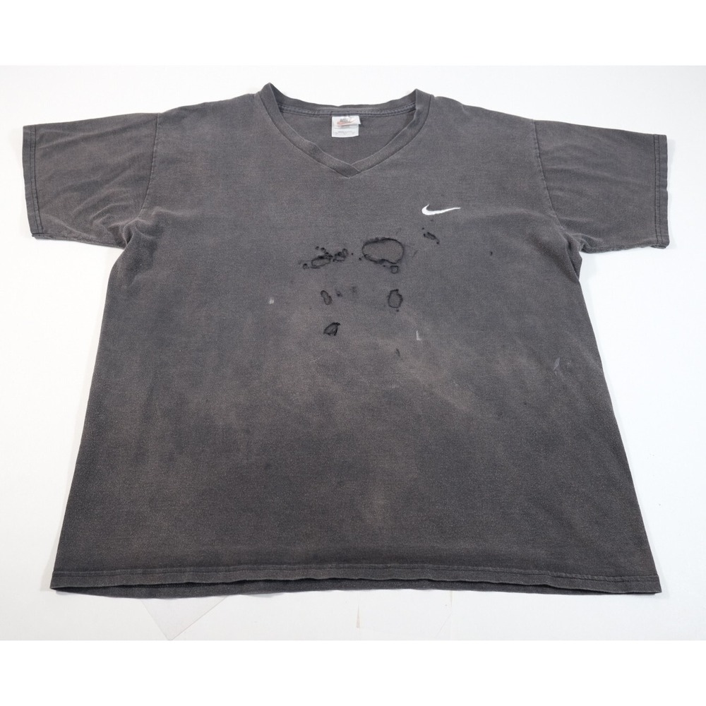 Nike T-Shirt Mens XL Black Vintage 90s Made In USA Grunge Distressed V-Neck Logo